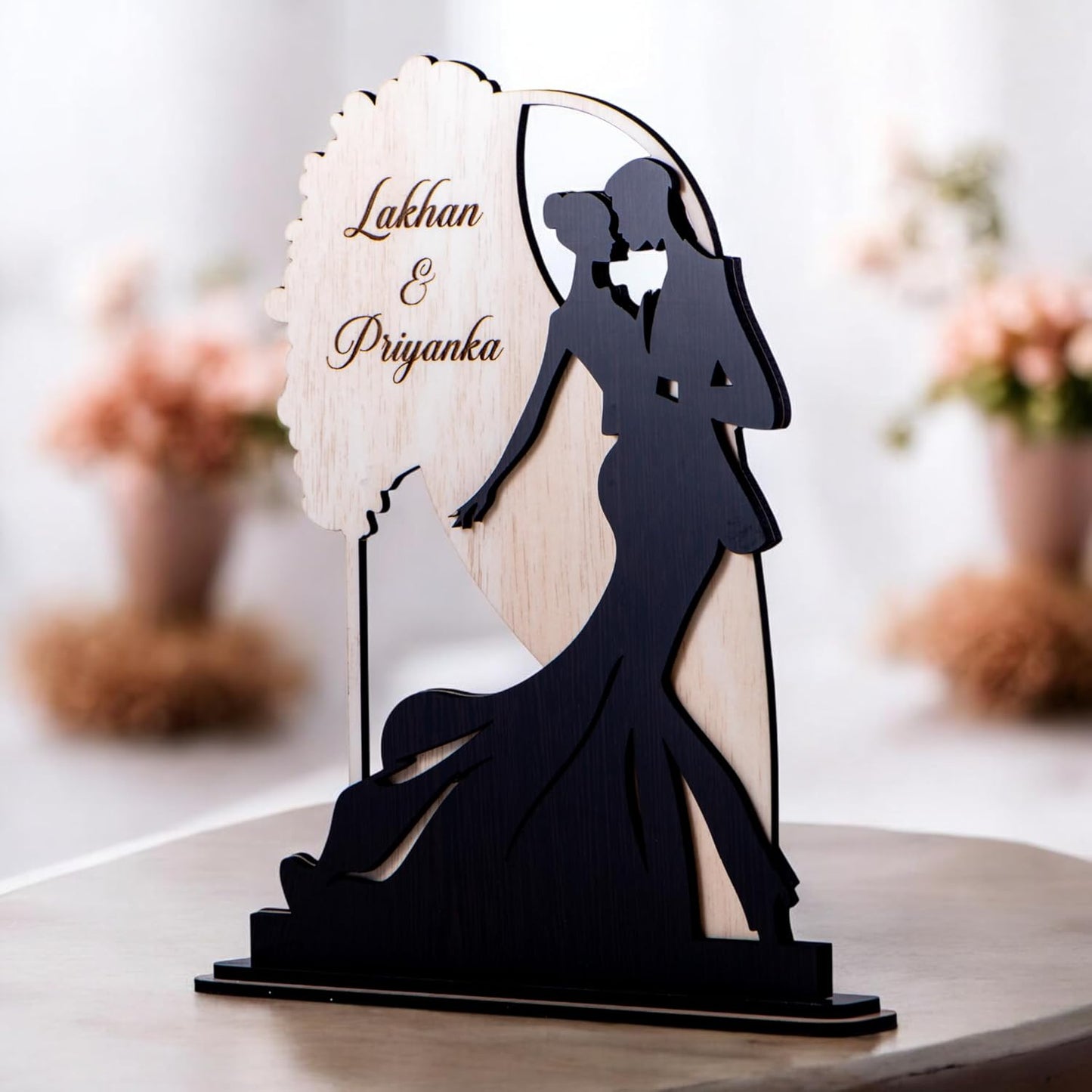 Personalized Dancing Couple Wooden Showpiece with Name | Premium Dual Layer Romantic Décor | Valentine, Anniversary & Wedding Gift for Couples