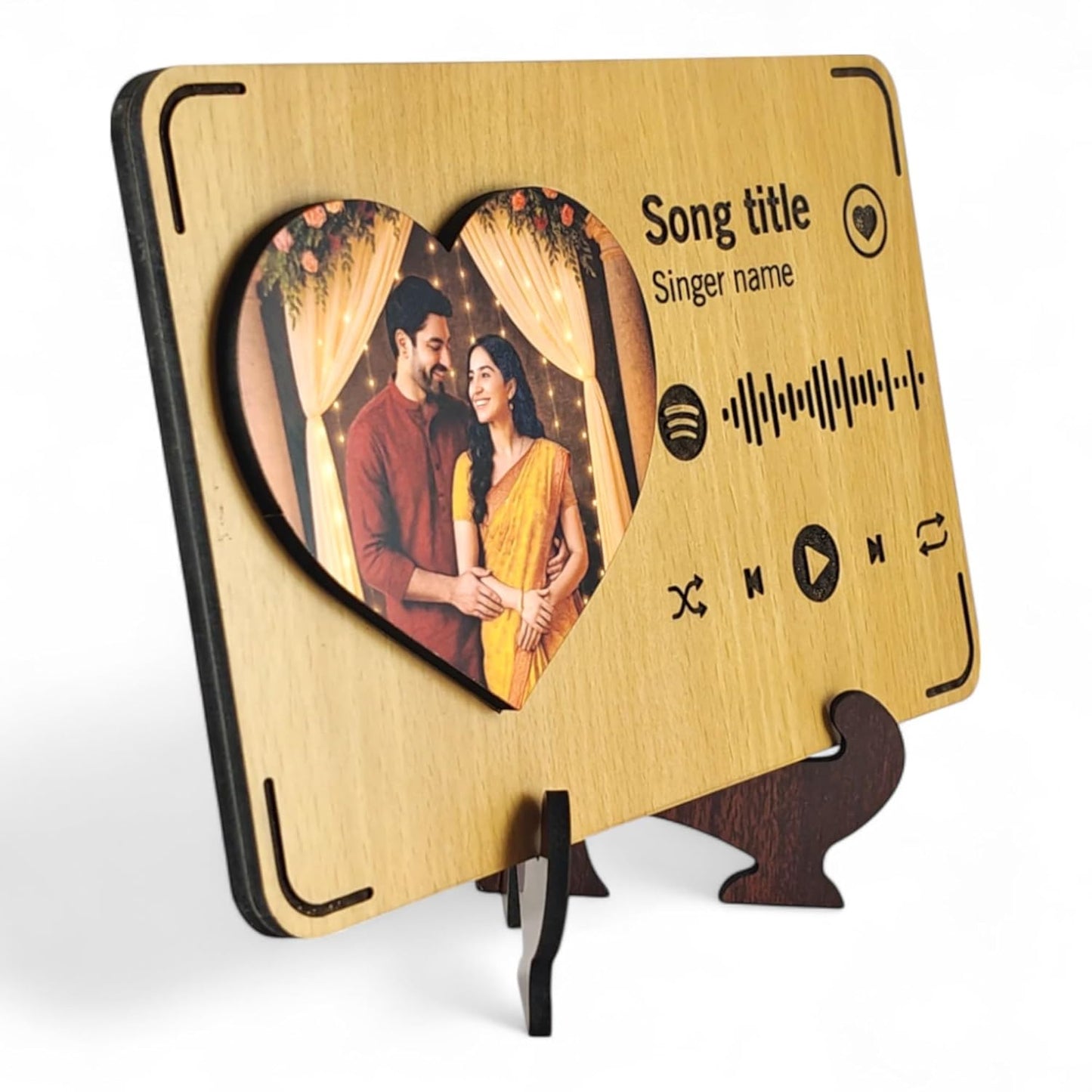 RAMKUDI JHAMKUDI Personalized Wooden Spotify Photo Frame with Song Name, Scannable Code, Custom Picture, Music Plaque, Engraved Stand Gift for Birthday, Anniversary, Couple, Friend