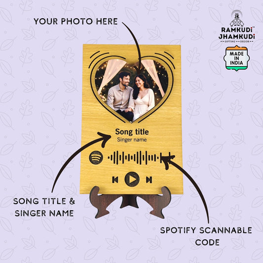 Ramkudi Jhamkudi Personalized Wooden Spotify Frame – Custom Photo Music Plaque with Song Title & Scannable Code – Thoughtful Gift for Couples, Friends, or Home Decoration