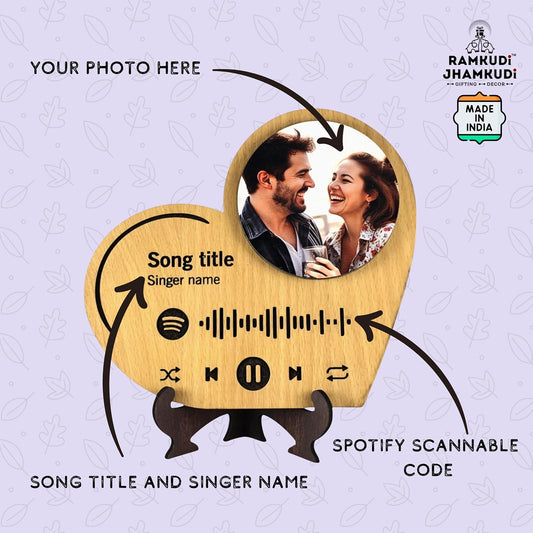 Ramkudi Jhamkudi Custom Spotify Plaque with Photo – Personalized Wooden Music Frame with Song Title & Scannable Code – Ideal Gift for Music Lovers, Anniversary, Birthday, or Wall Decor