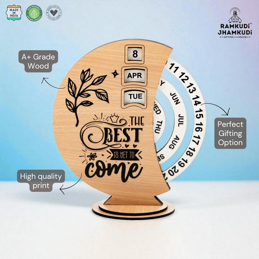 Ramkudi Jhamkudi Wooden Perpetual Calendar for Desk | Motivational Quote Prints | Made in India | Reusable Lifetime Table Calendar for Office, Study, Gifting | Minimal Aesthetic Decor Piece (DESIGN B)
