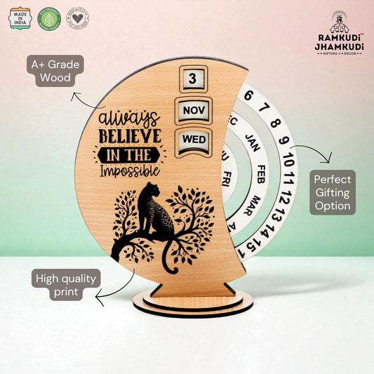 Ramkudi Jhamkudi Wooden Perpetual Calendar for Desk | Motivational Quote Prints | Made in India | Reusable Lifetime Table Calendar for Office, Study, Gifting | Minimal Aesthetic Decor Piece (DESIGN D)