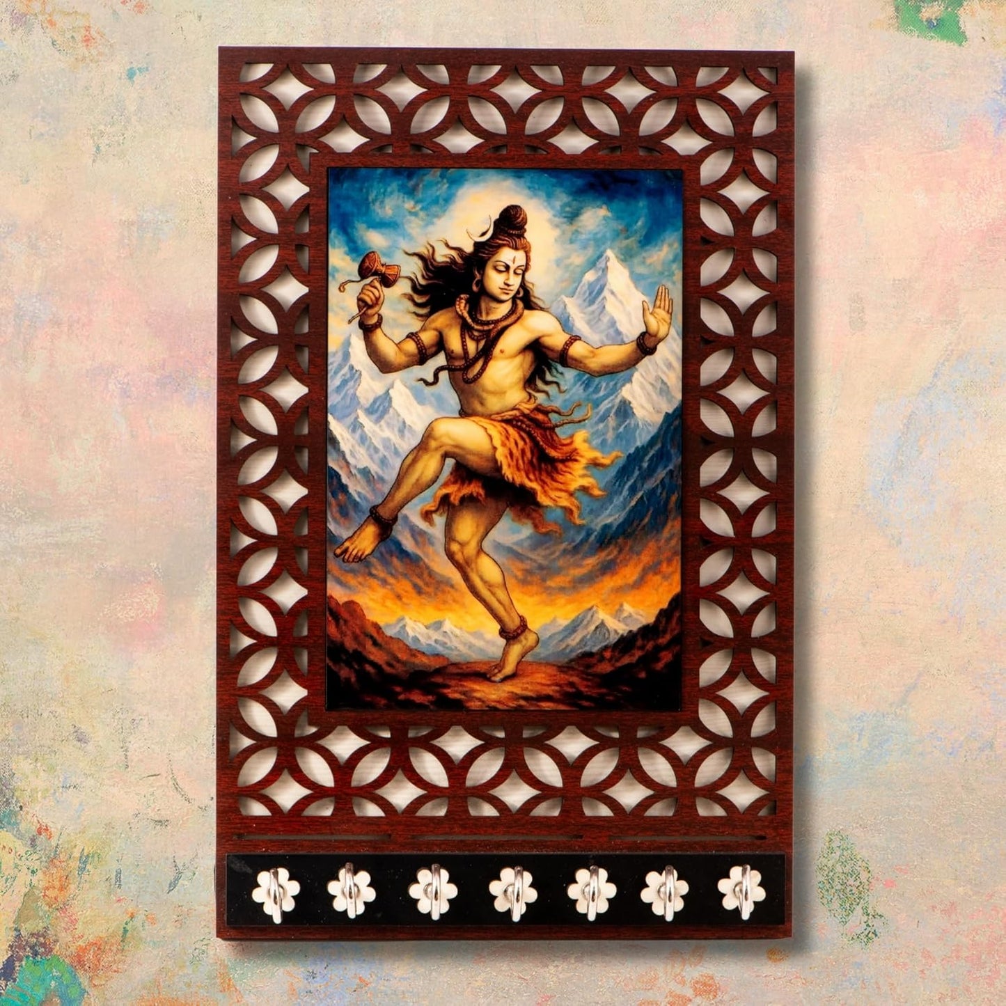 Ramkudi Jhamkudi™ Shiva Tandav Wooden Key Holder – 2 Layer Premium MDF, 7 SS Hooks – Powerful & Artistic Wall Décor – Made in India