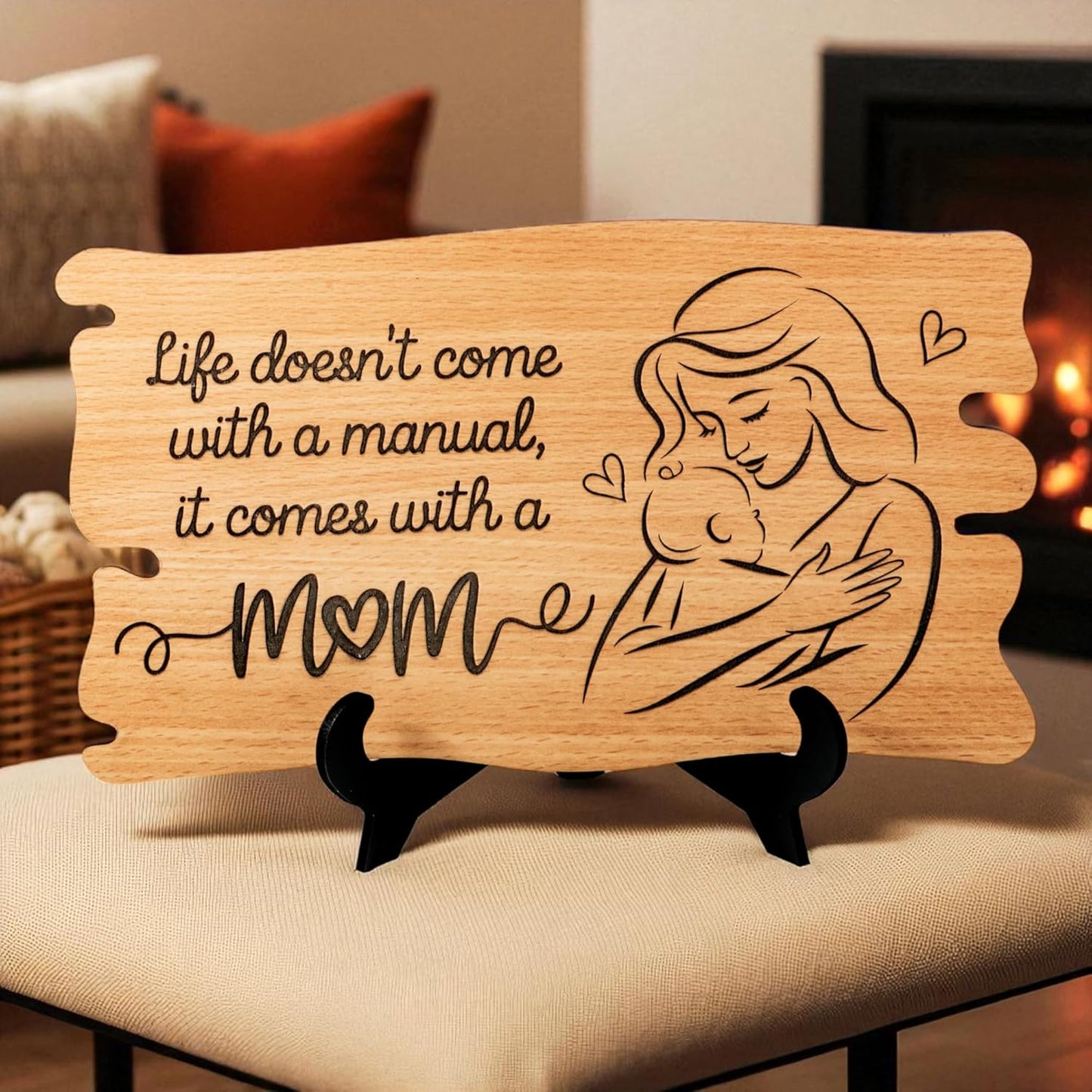 Ramkudi Jhamkudi™ Wooden Mom Plaque – Premium Engraved MDF Gift with Stand, Elegant Mother’s Day & Birthday Décor