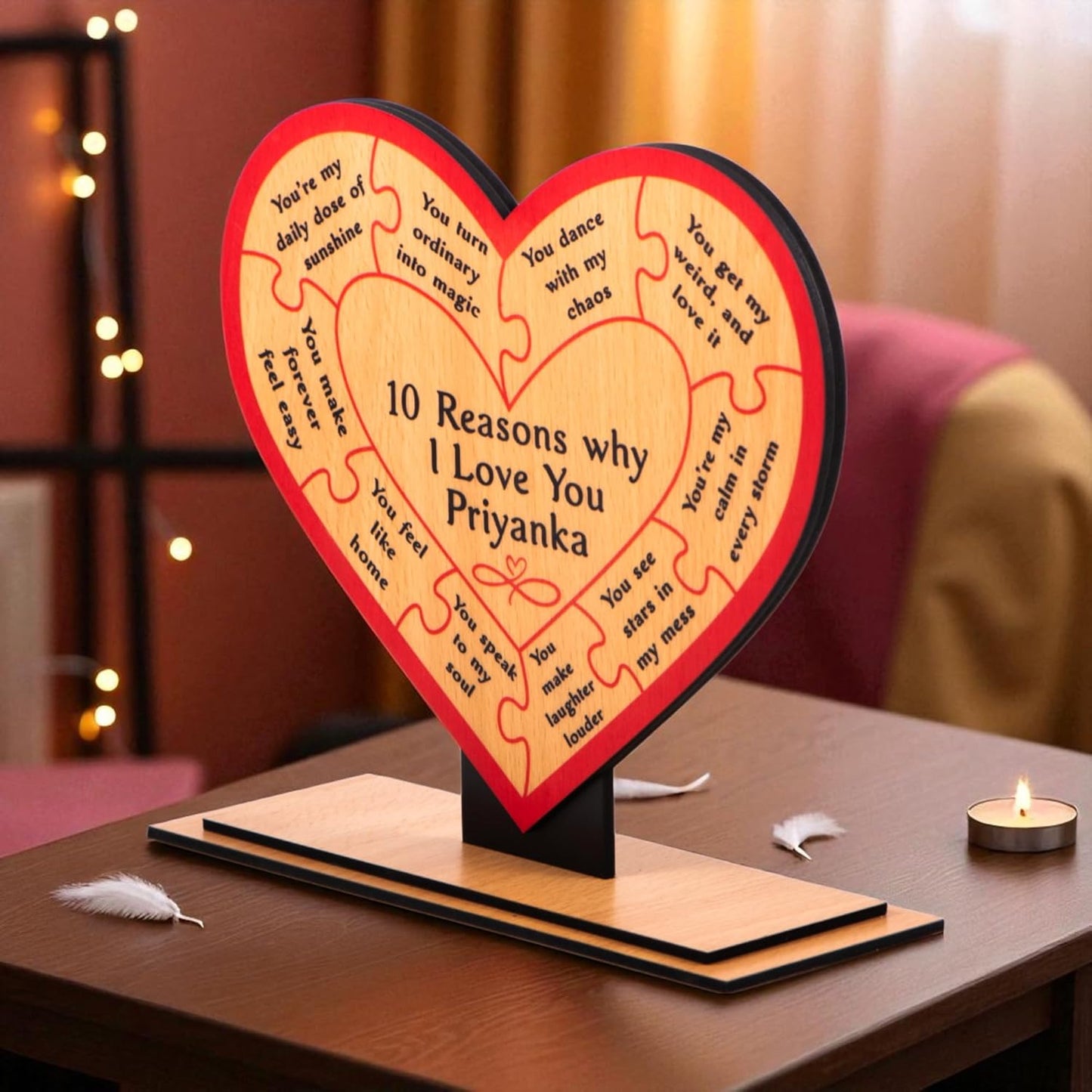 Ramkudi Jhamkudi™ 10 Reasons Why I Love You Plaque with Personalised Name | Premium MDF Wood | Romantic Gift for Anniversary, Valentine, Husband, Wife | Made in India | Table or Wall Decor (STYLE A)