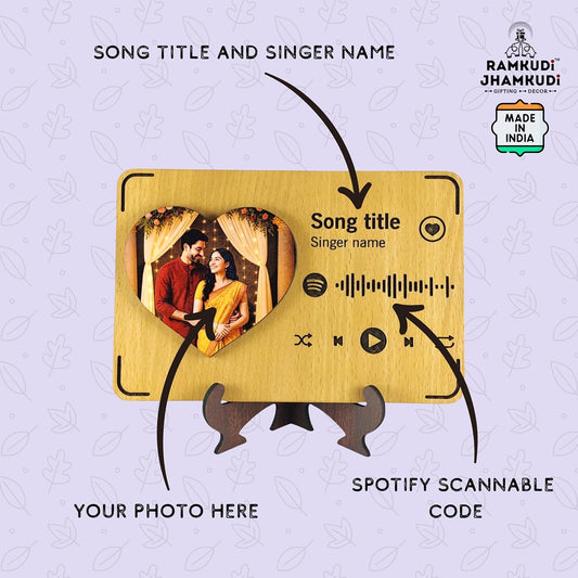 RAMKUDI JHAMKUDI Personalized Wooden Spotify Photo Frame with Song Name, Scannable Code, Custom Picture, Music Plaque, Engraved Stand Gift for Birthday, Anniversary, Couple, Friend