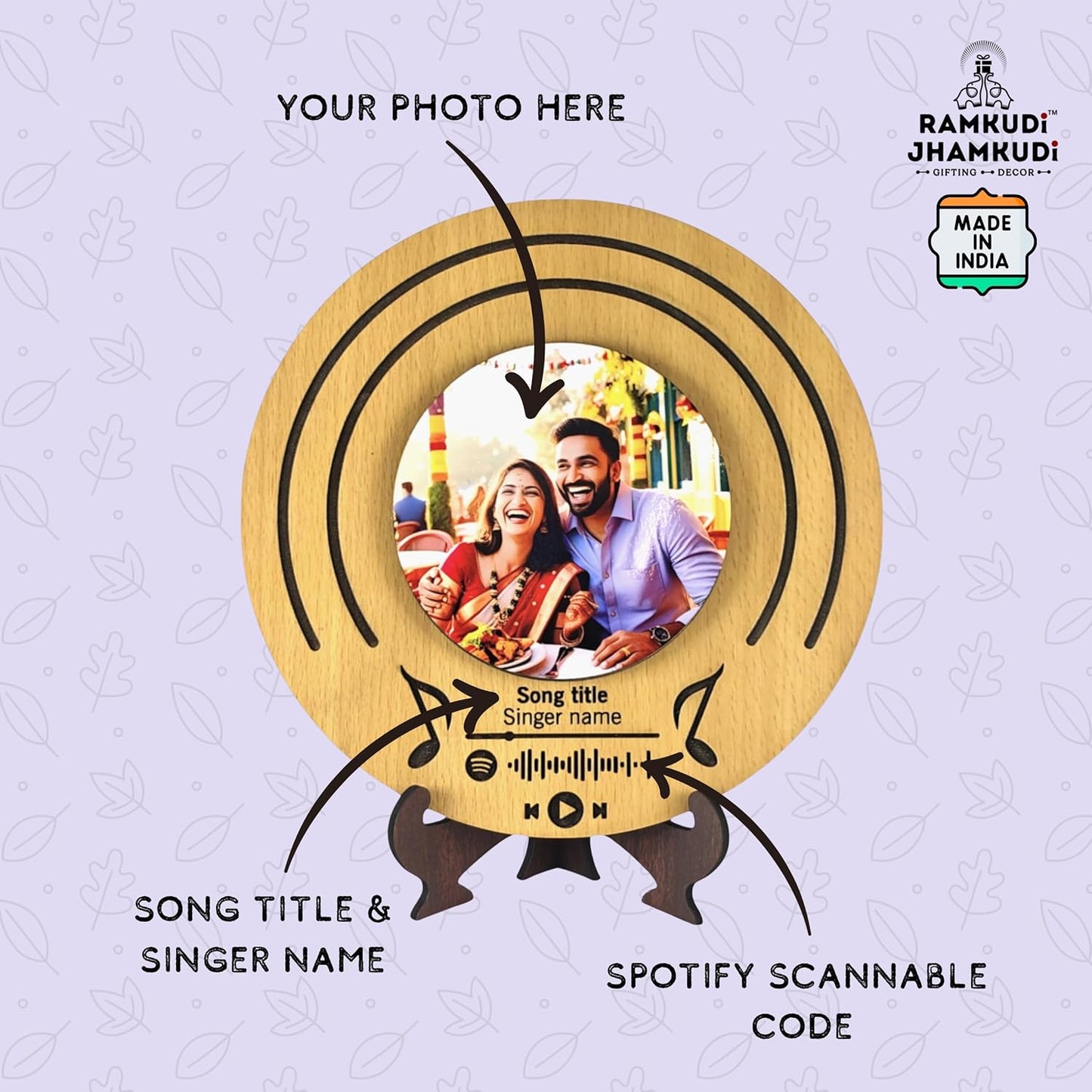 Ramkudi Jhamkudi Personalized Spotify Music Frame – Custom Wooden Plaque with Photo, Song Title & Scannable Spotify Code – Unique Gift for Couples, Birthday, Anniversary, or Home Decor