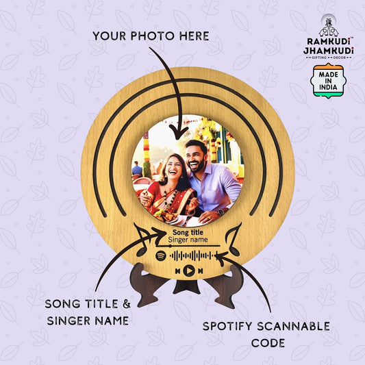 Ramkudi Jhamkudi Personalized Spotify Music Frame – Custom Wooden Plaque with Photo, Song Title & Scannable Spotify Code – Unique Gift for Couples, Birthday, Anniversary, or Home Decor