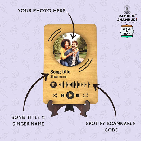 Personalized Spotify Music Plaque with Photo, Song Name & Scan Code – Custom Wooden Frame Gift for Anniversary, Birthday, Couples & Home Wall Décor – Ramkudi Jhamkudi