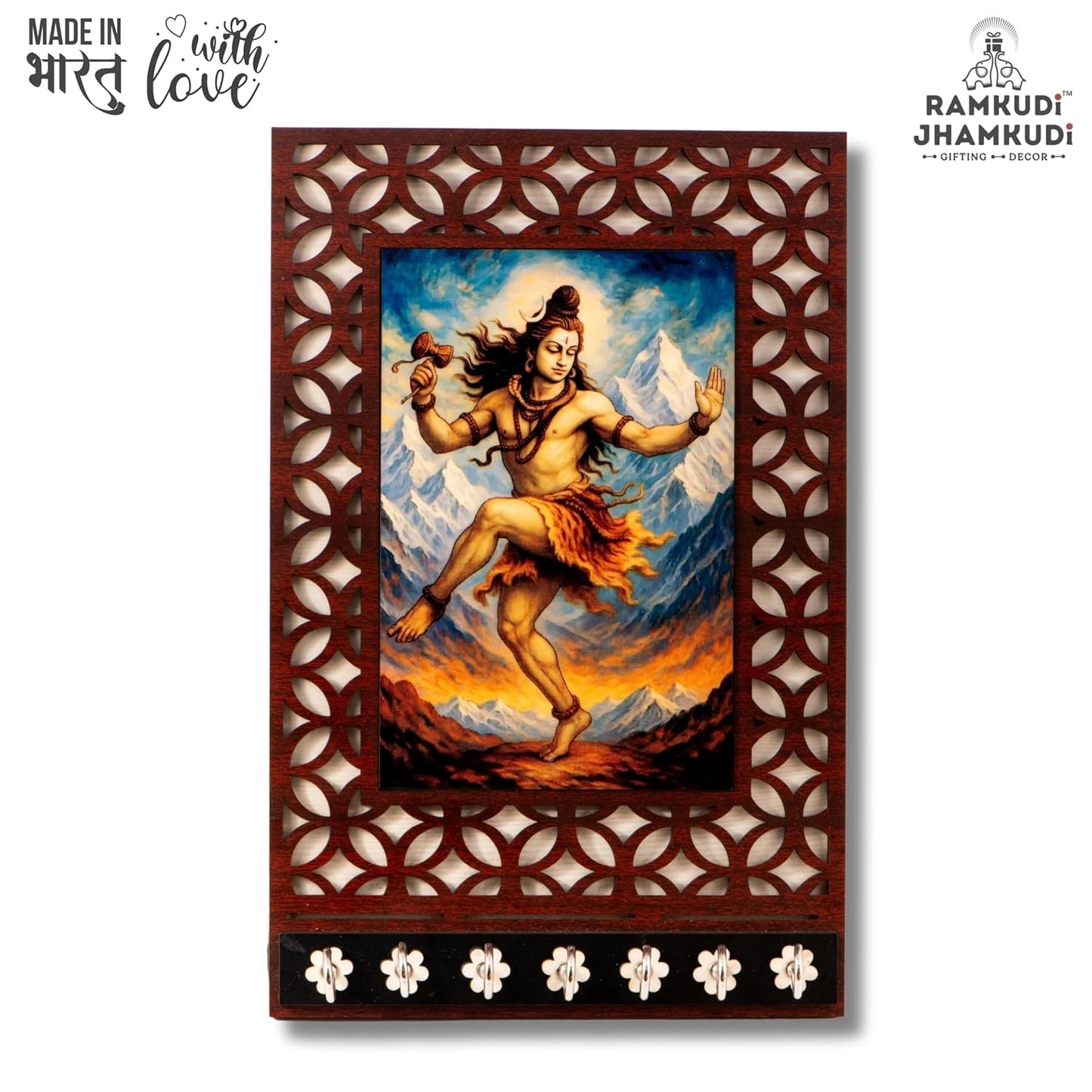 Ramkudi Jhamkudi™ Shiva Tandav Wooden Key Holder – 2 Layer Premium MDF, 7 SS Hooks – Powerful & Artistic Wall Décor – Made in India