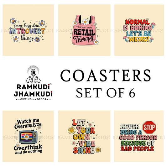 Motivational Wooden Coasters Set of 6 with Holder | Inspirational Quote Coasters for Tea Coffee | Uplifting Table Decor for Office & Home | Eco-Friendly | Made in India | Gift for Positivity Lovers