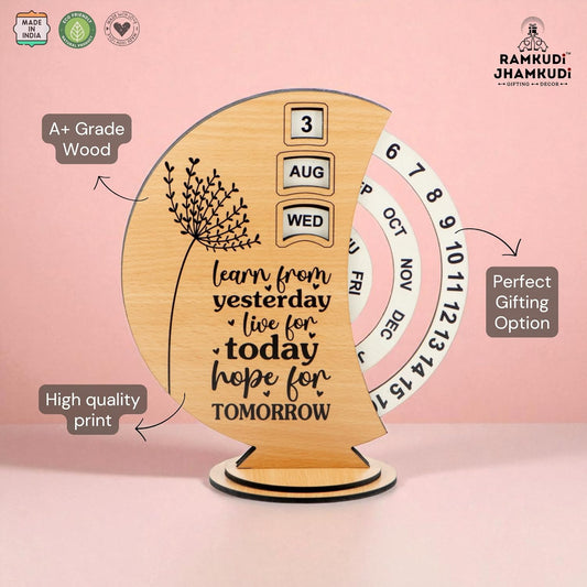 Ramkudi Jhamkudi Wooden Perpetual Calendar for Desk | Motivational Quote Prints | Made in India | Reusable Lifetime Table Calendar for Office, Study, Gifting | Minimal Aesthetic Decor Piece (DESIGN C)