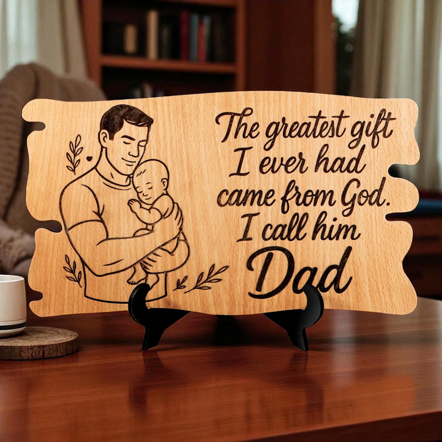 Ramkudi Jhamkudi™ Father’s Plaque Fun Stylish Engraved Wooden Desk  Plaque with Stand Trendy MDF Gift for Dad Father’s Day, Birthday Home 
