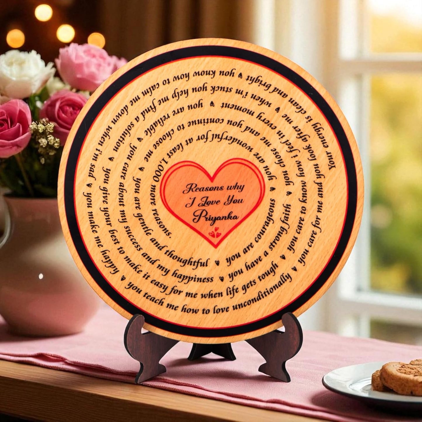 Ramkudi Jhamkudi™ Reasons Why I Love You Plaque with Personalised Name | Premium MDF Wood | Romantic Gift for Anniversary, Valentine, Husband, Wife | Made in India | Table or Wall Decor (STYLE B)