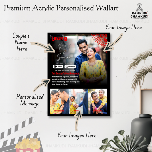 Netflix Style Personalised Acrylic Frame | Custom Couple Photo Frame | Anniversary Gift | Premium UV Printed Wall Art | Ramkudi Jhamkudi™