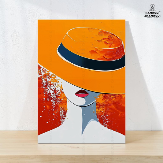Elegant Woman Hat Wall Art | Modern Fashion Illustration Wall Decor | Bold Aesthetic Wall Painting India | Made in India by Ramkudi Jhamkudi