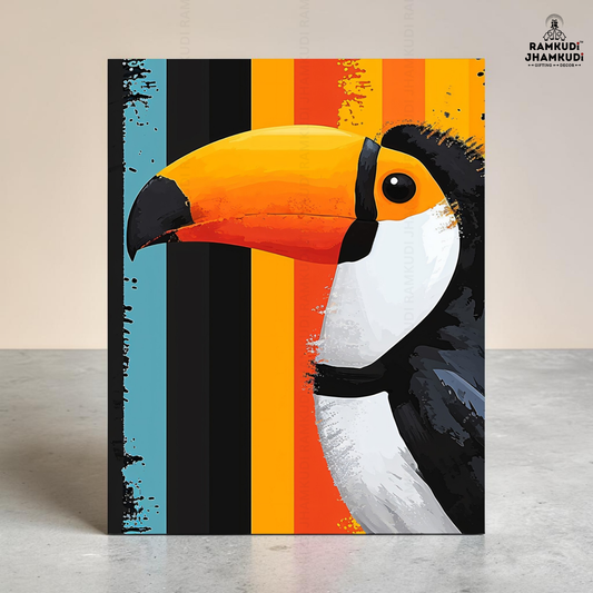 Colorful Toucan Wall Art | Fun Tropical Bird Wall Decor | Vibrant Aesthetic Wall Painting India | Made in India by Ramkudi Jhamkudi