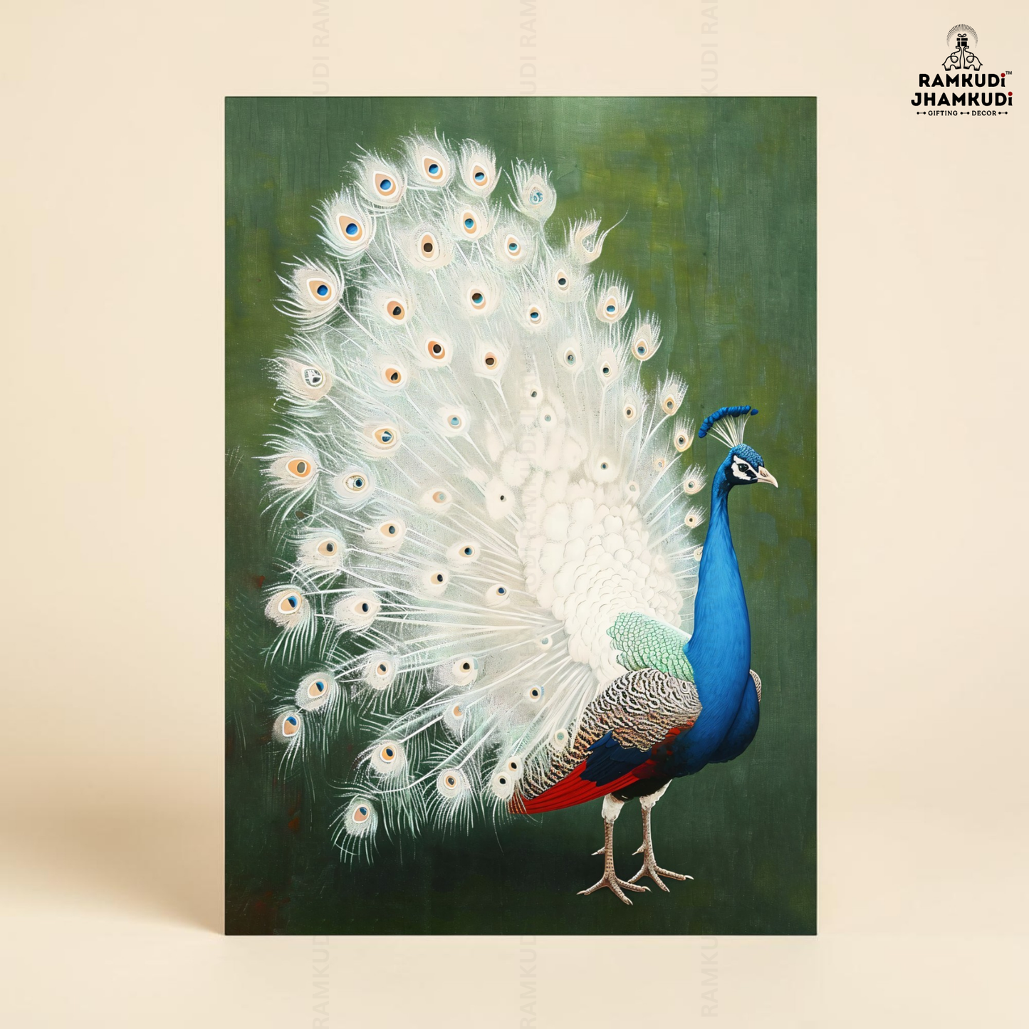 Royal Peacock Wall Art | Elegant Bird Wall Decor | Vibrant Nature Wall Painting India | Made in India by Ramkudi Jhamkudi