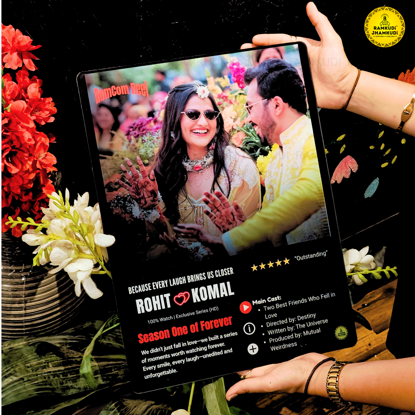 Netflix Style Personalised Photo Frame – Model E | Custom Couple Acrylic Frame | Romantic Wall Art Gift | Ramkudi Jhamkudi™