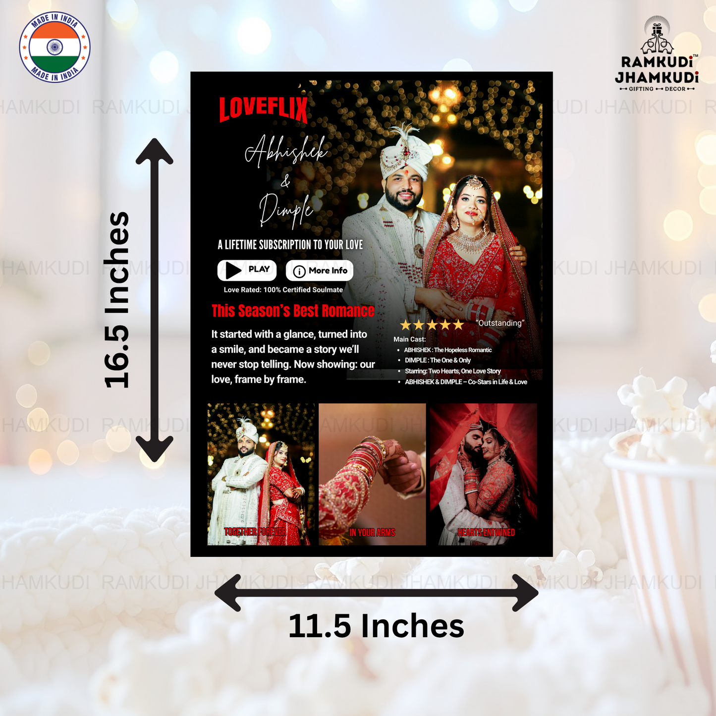 Netflix Style Personalised Photo Frame – Model 2 | Custom Couple Acrylic Frame | Anniversary Gift | UV Printed Wall Art | Ramkudi Jhamkudi™