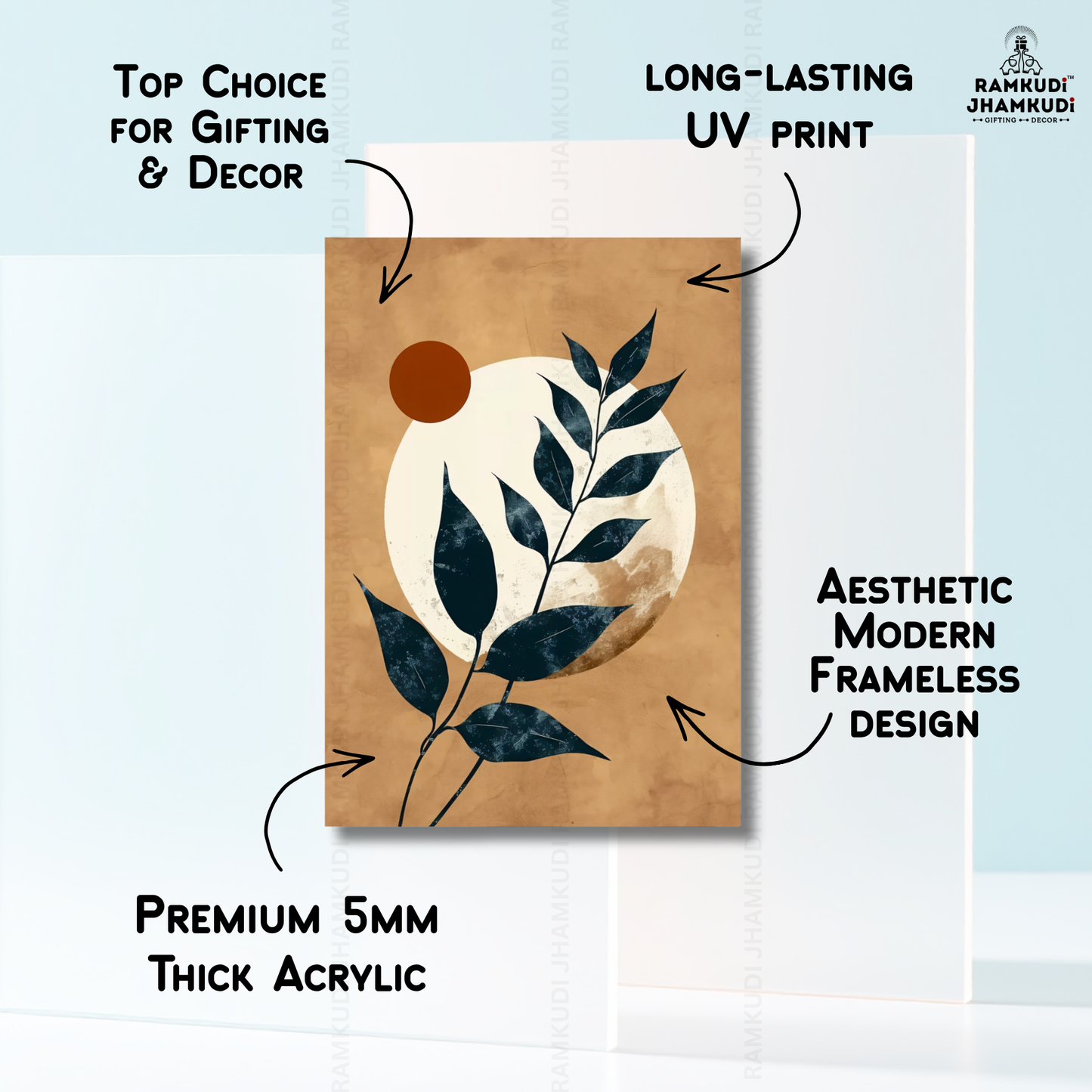 Abstract Botanical Wall Art for Living Room | 5MM Acrylic Wall Decor | Modern Minimal Aesthetic Home Decor India | Made in India by Ramkudi Jhamkudi