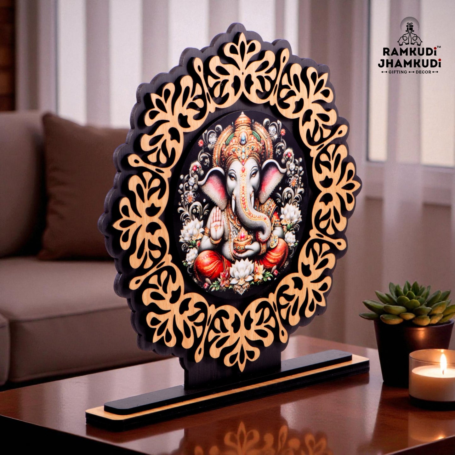 Ganesha Dual-Layer MDF Wooden Standy Art Piece