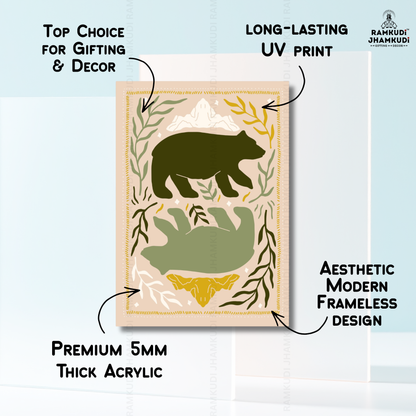 Bear Abstract Wall Art for Living Room | Nature Inspired Animal Wall Decor | 5MM Acrylic Modern Aesthetic Wall Painting India | Made in India by Ramkudi Jhamkudi