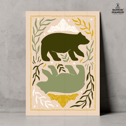 Bear Abstract Wall Art for Living Room | Nature Inspired Animal Wall Decor | 5MM Acrylic Modern Aesthetic Wall Painting India | Made in India by Ramkudi Jhamkudi