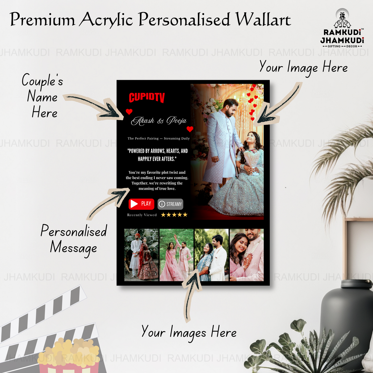 Netflix Style Personalised Photo Frame – Model C | Custom Couple Movie Poster Frame | Premium Acrylic Wall Art | Anniversary Gift | Ramkudi Jhamkudi™