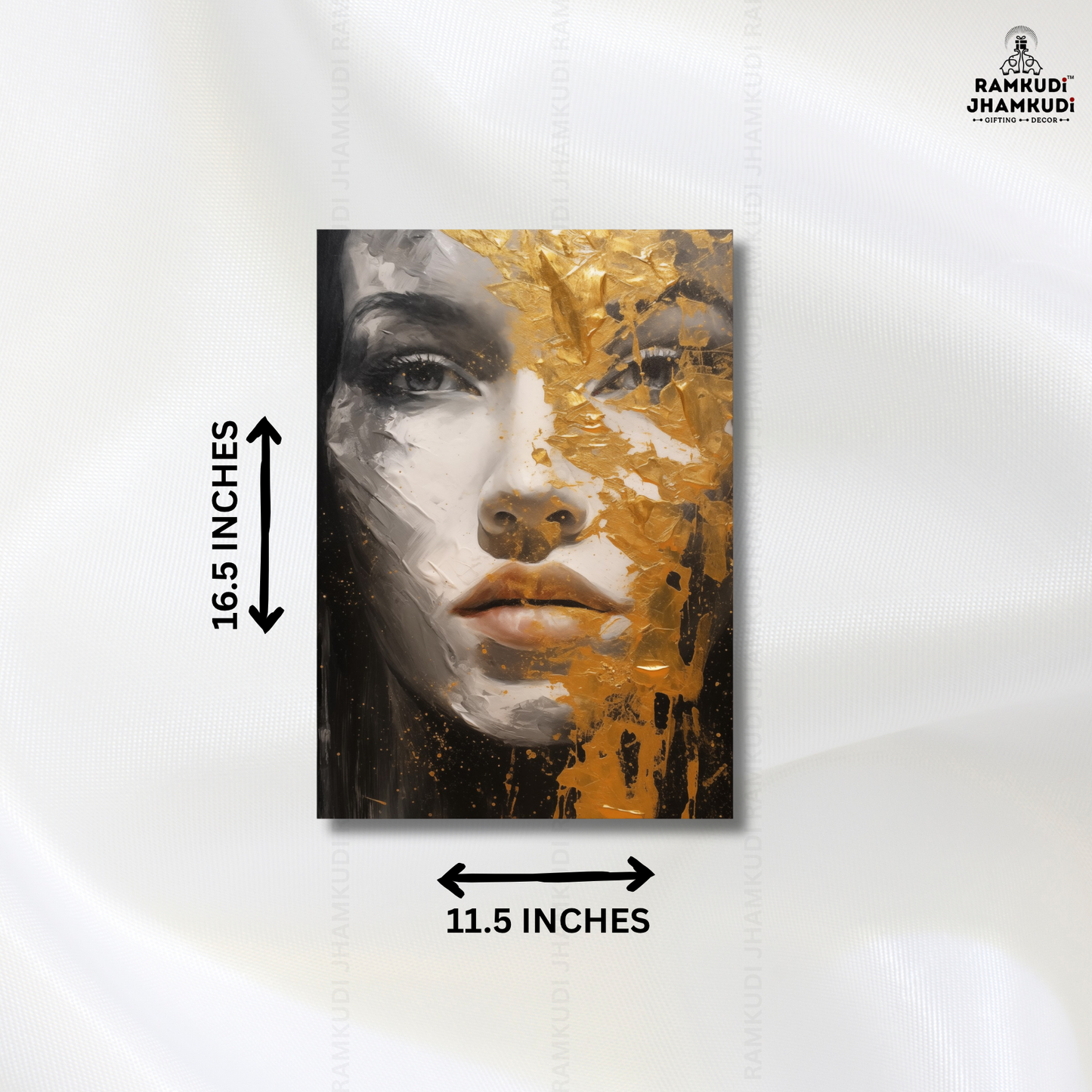 Gold Abstract Woman Face Wall Art | Modern Portrait Wall Decor | Black & Gold Aesthetic Wall Painting India | Made in India by Ramkudi Jhamkudi