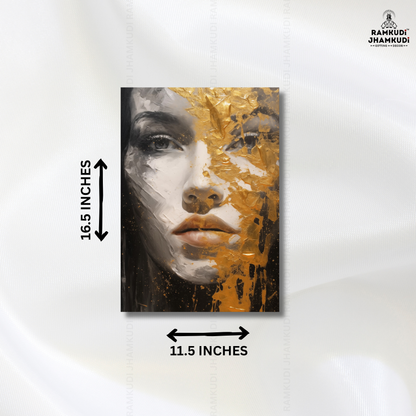 Gold Abstract Woman Face Wall Art | Modern Portrait Wall Decor | Black & Gold Aesthetic Wall Painting India | Made in India by Ramkudi Jhamkudi
