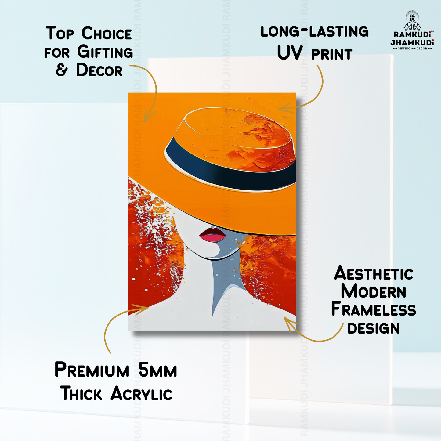 Elegant Woman Hat Wall Art | Modern Fashion Illustration Wall Decor | Bold Aesthetic Wall Painting India | Made in India by Ramkudi Jhamkudi