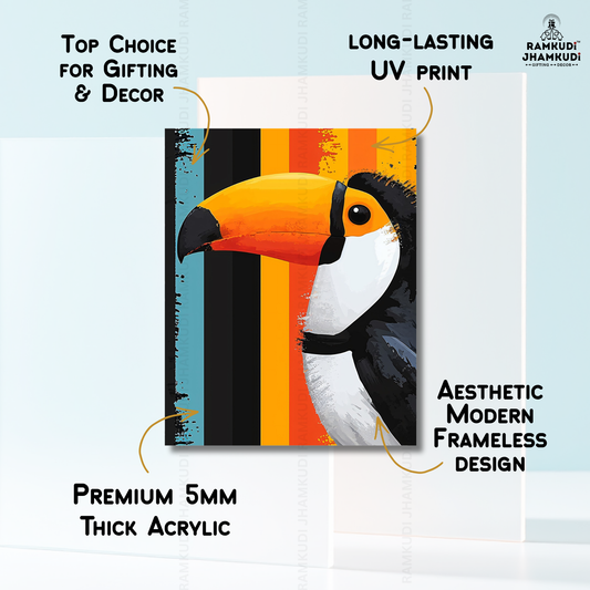 Colorful Toucan Wall Art | Fun Tropical Bird Wall Decor | Vibrant Aesthetic Wall Painting India | Made in India by Ramkudi Jhamkudi