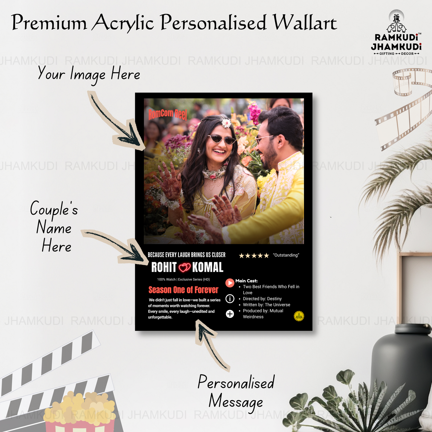 Netflix Style Personalised Photo Frame – Model E | Custom Couple Acrylic Frame | Romantic Wall Art Gift | Ramkudi Jhamkudi™