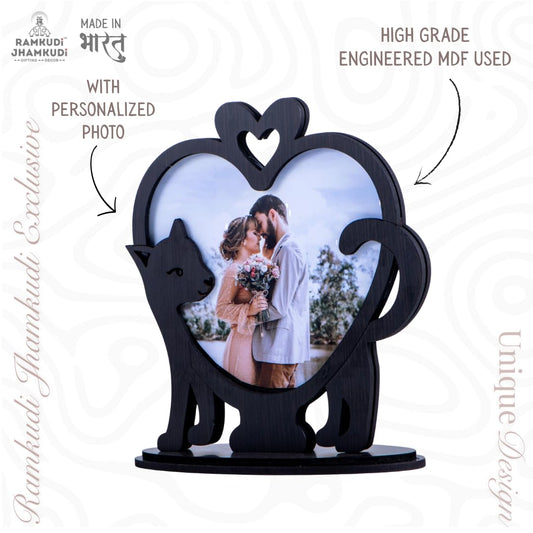 Personalized Heart Photo Frame Showpiece | Wooden Tabletop Love Décor | Cute Couple Design | Valentine, Anniversary & Wedding Gift for Couples