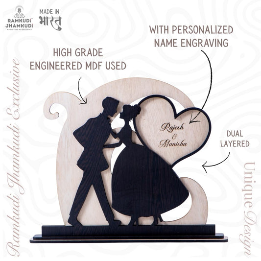 Personalised Couple Showpiece with Name | Romantic Heart Silhouette Table Decor | Gift for Wife Husband Girlfriend Boyfriend | Anniversary Birthday Wedding Gift | Home Décor