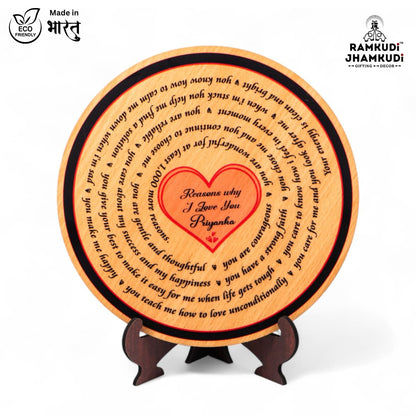Ramkudi Jhamkudi™ Reasons Why I Love You Plaque with Personalised Name | Premium MDF Wood | Romantic Gift for Anniversary, Valentine, Husband, Wife | Made in India | Table or Wall Decor (STYLE B)