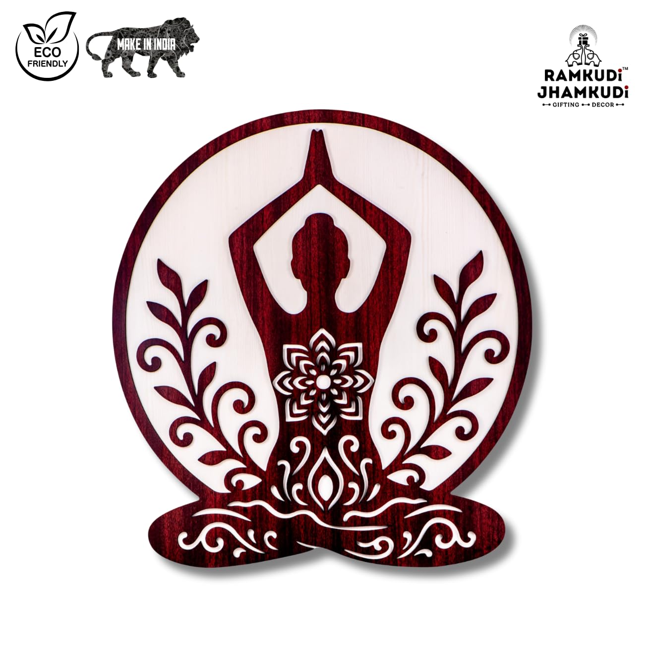 Ramkudi Jhamkudi™ Meditation Yoga Wall Art – 2 Layer MDF Wooden Spiritual Wall Décor | Zen Boho Design for Home, Office, Yoga Room, Studio, Puja Corner | Made in India