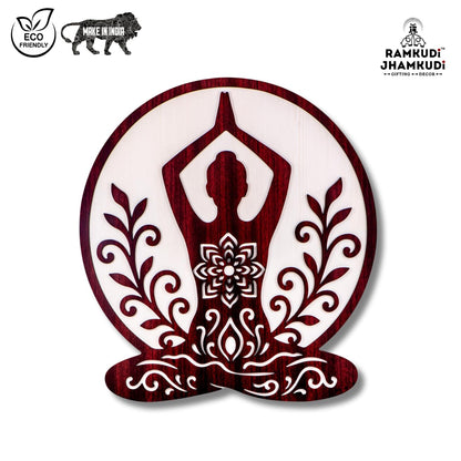 Ramkudi Jhamkudi™ Meditation Yoga Wall Art – 2 Layer MDF Wooden Spiritual Wall Décor | Zen Boho Design for Home, Office, Yoga Room, Studio, Puja Corner | Made in India