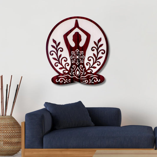 Ramkudi Jhamkudi™ Meditation Yoga Wall Art – 2 Layer MDF Wooden Spiritual Wall Décor | Zen Boho Design for Home, Office, Yoga Room, Studio, Puja Corner | Made in India