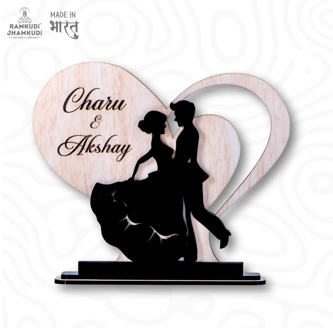 Ramkudi Jhamkudi™ Personalized Heart Couple Wooden Showpiece with Name | Dual Layer Romantic Décor | Valentine, Anniversary & Wedding Gift for Girlfriend, Boyfriend & Couples
