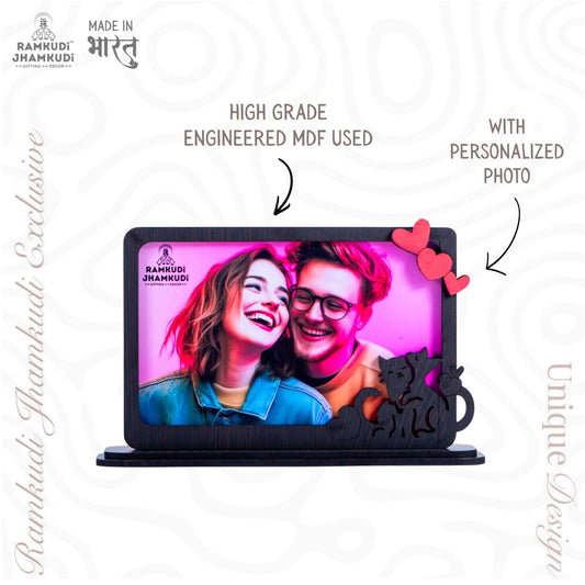 Personalized Photo Frame for Couples | Cute Love Design MDF Tabletop Decor | Custom Photo Gift for Valentine’s Day, Anniversary, Birthday, Wedding, Proposal & Home Décor