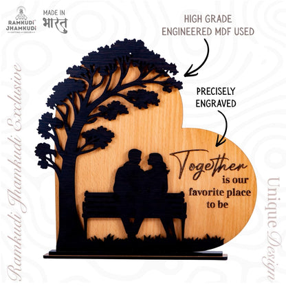 Wooden Couple Tabletop Standy | “Together is Our Favorite Place to Be” Engraved Showpiece | Premium MDF Romantic Table Decor | Gift for Valentine, Anniversary, Wedding