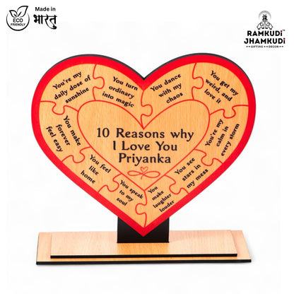 Ramkudi Jhamkudi™ 10 Reasons Why I Love You Plaque with Personalised Name | Premium MDF Wood | Romantic Gift for Anniversary, Valentine, Husband, Wife | Made in India | Table or Wall Decor (STYLE A)