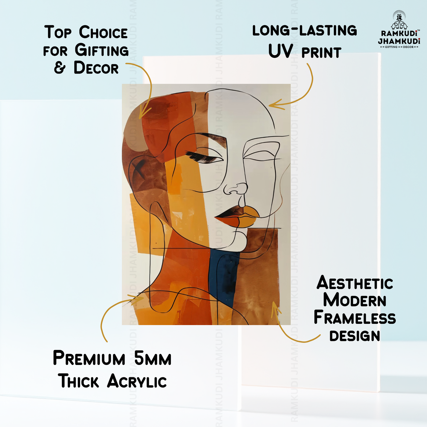 Abstract Elegance Muse Wall Art – Luxury Modern Face Acrylic Statement Decor | Ramkudi Jhamkudi