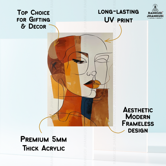 Abstract Elegance Muse Wall Art – Luxury Modern Face Acrylic Statement Decor | Ramkudi Jhamkudi
