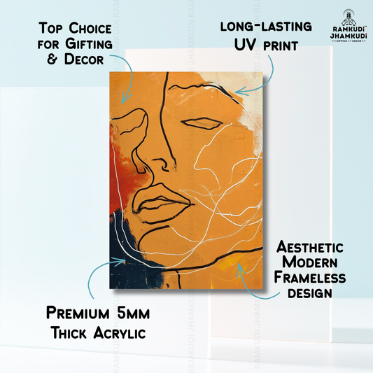 Golden Muse Abstract Face Wall Art – Luxury Modern Acrylic Statement Decor | Ramkudi Jhamkudi