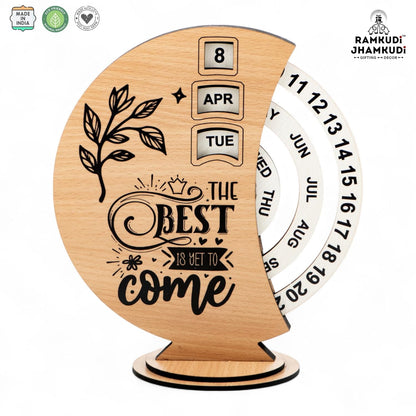 Ramkudi Jhamkudi Wooden Perpetual Calendar for Desk | Motivational Quote Prints | Made in India | Reusable Lifetime Table Calendar for Office, Study, Gifting | Minimal Aesthetic Decor Piece (DESIGN B)