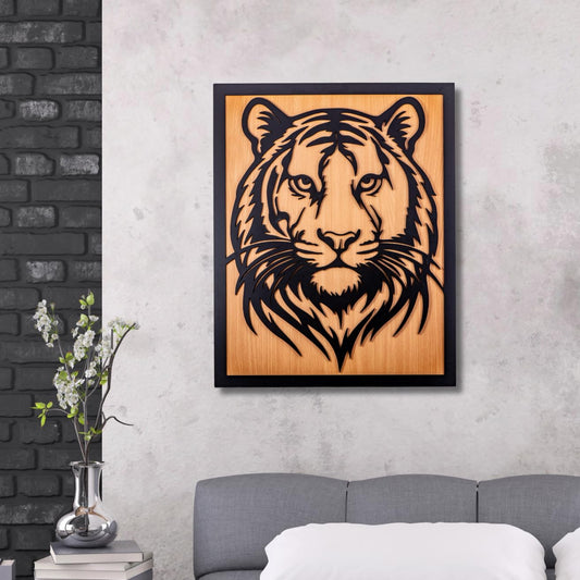 Ramkudi Jhamkudi™ 2 Layer Tiger Wall Art | Bold Wildlife Design | Premium MDF Wood | Artistic Jungle Decor for Home, Office & Studios | Made in India | Unique Gift for Nature Lovers