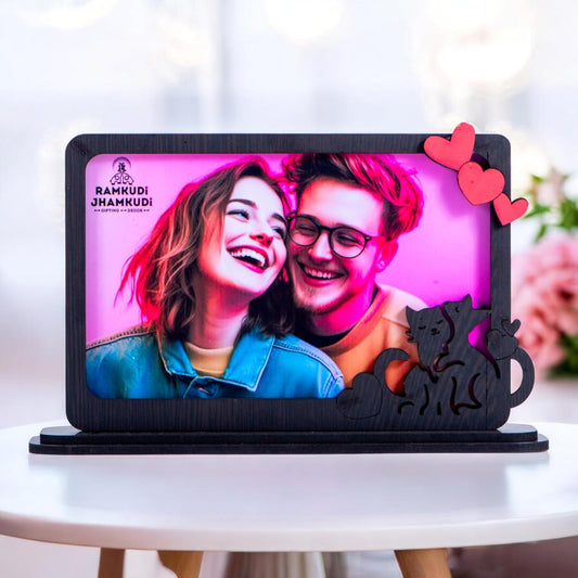 Personalized Photo Frame for Couples | Cute Love Design MDF Tabletop Decor | Custom Photo Gift for Valentine’s Day, Anniversary, Birthday, Wedding, Proposal & Home Décor